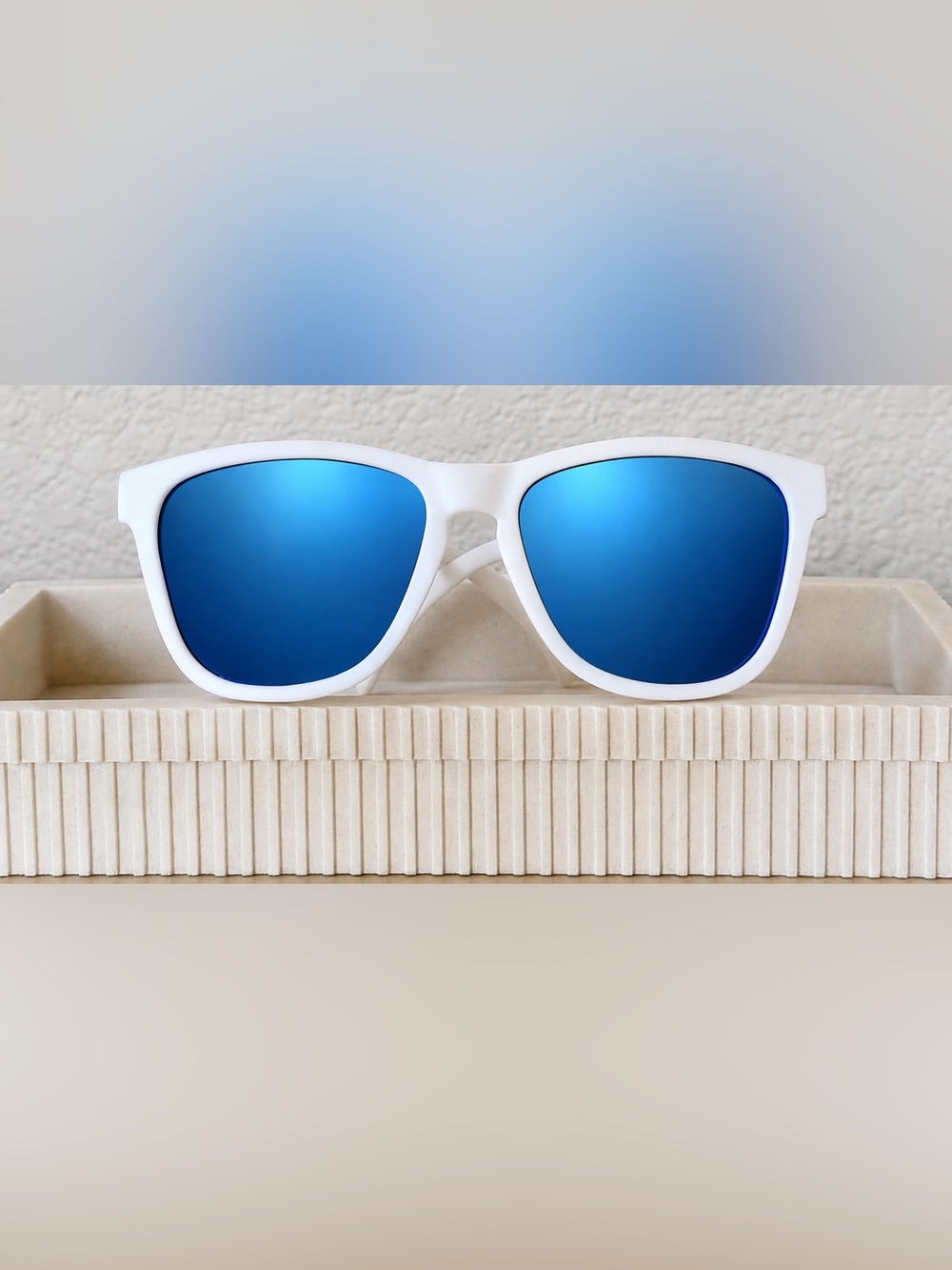 Goodr White Blue Mirrored Polarized Sunglasses Matte White Frame Unisex